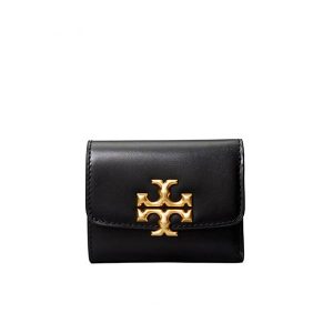 Tory Burch Eleanor 牛皮短夾 三折錢包 黑色/棕色